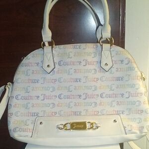Juicy Couture Off-White Satchel with Pastel Text Pattern